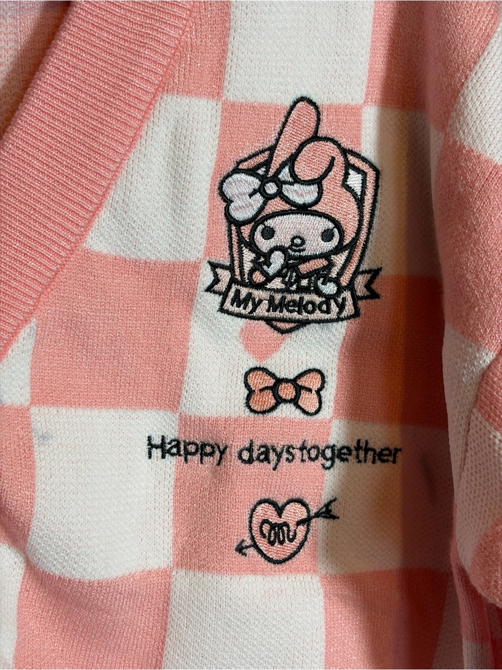 NWOT My Melody Pink & White Checker Knit Cardigan